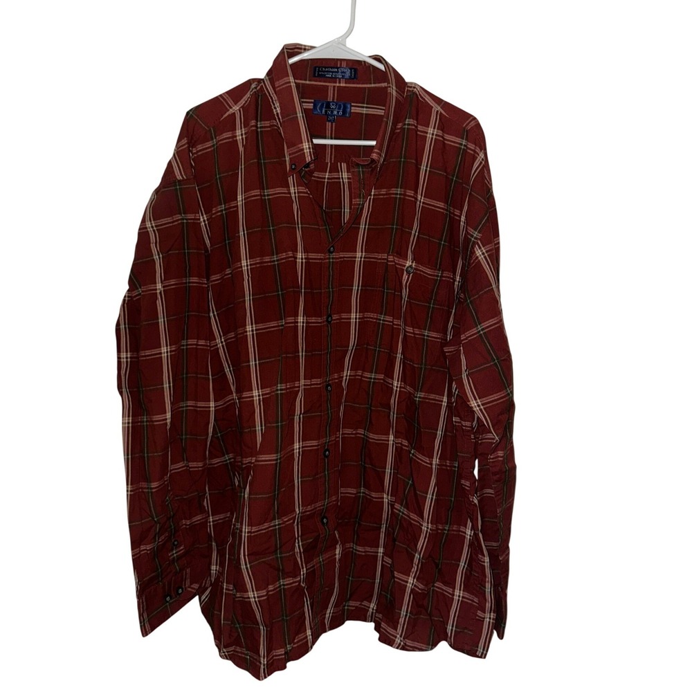 Enro Chatham Cloth Mens 2XT Plaid Button Down Shirt Burgundy Long Sleeve Tall